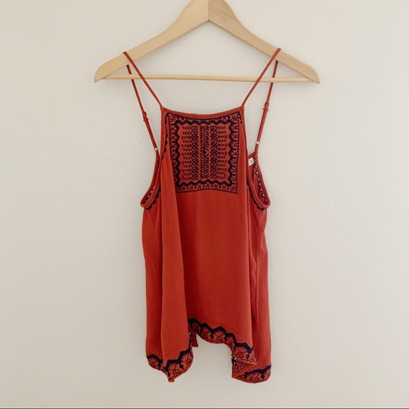 Open-Back Orange and Black Embroidered Tank Top - Picture 1 of 6
